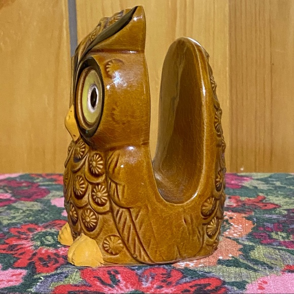 MCM Vtg Napkin Holder | Big Eyed Owl | Glazed Ceramic - Picture 3 of 6